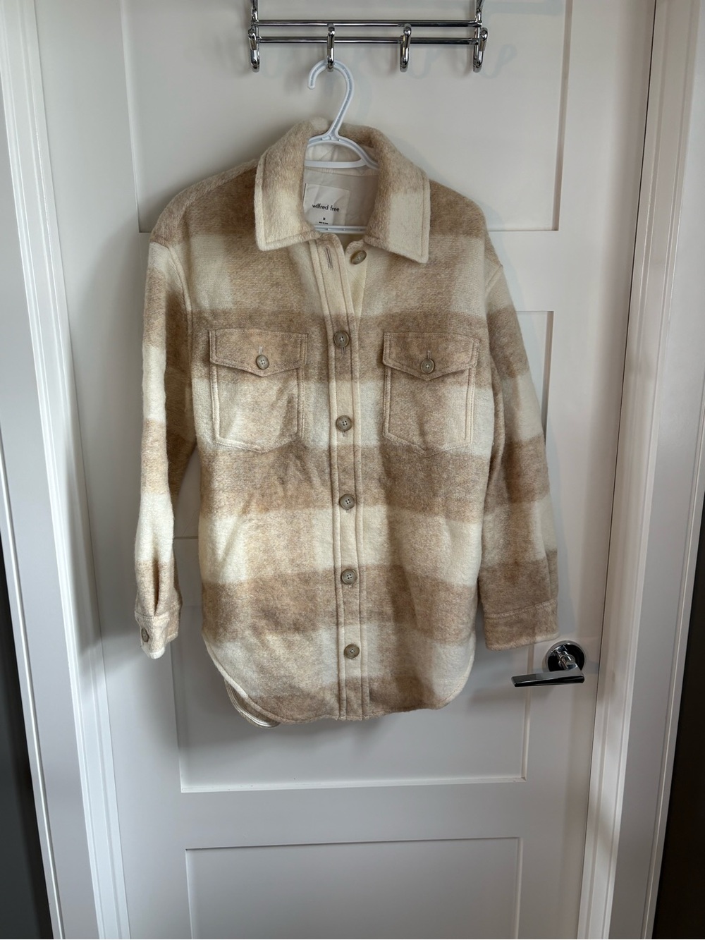 Aritzia Cream and Tan Plaid Ganna Shacket